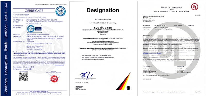 Certificado para m&aacute;quina para fabricar bidones.